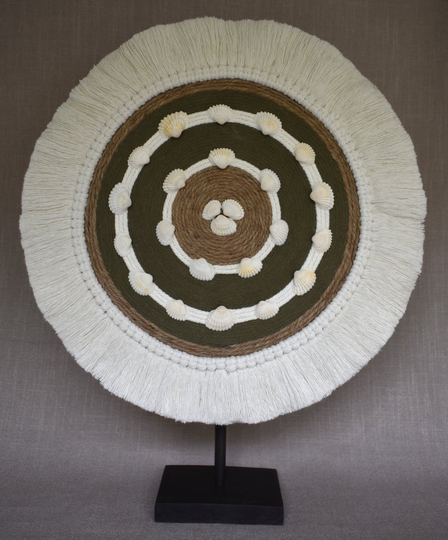 "Ubusika 3" – Khaki Green & Jute Shell Wall Hanging Fibre Art