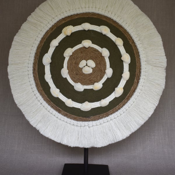 "Ubusika 3" – Khaki Green & Jute Shell Wall Hanging Fibre Art
