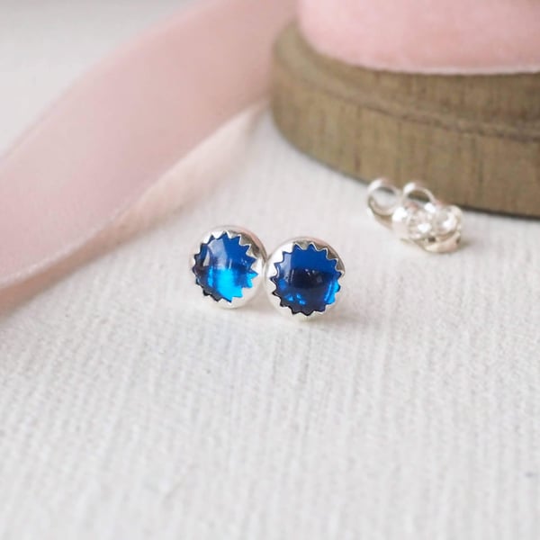 Sapphire and Silver Stud Earrings