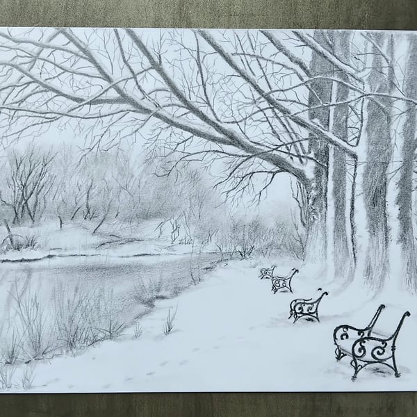 Winter in the park - drawing