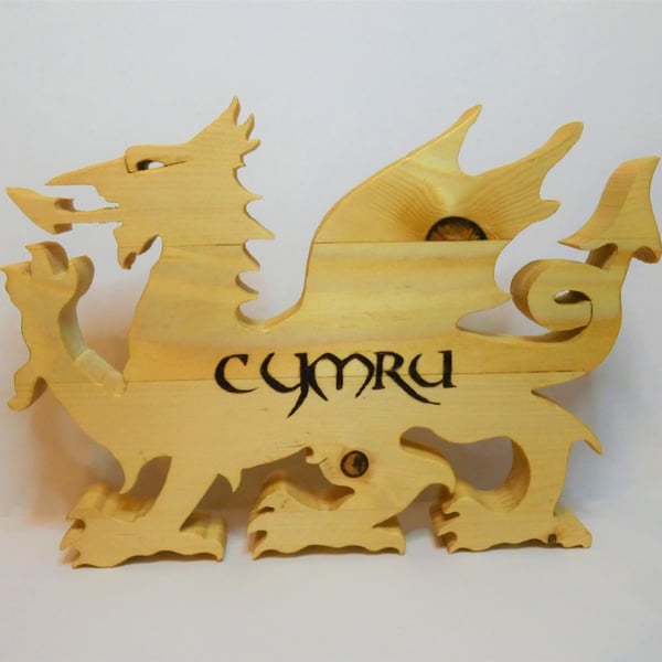 Unique Wooden Welsh Dragon Ornament with Cymru in Pyrography