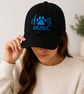 Dog Mom Embroidered Baseball Cap – Black with Blue Paw Prints - Image 1