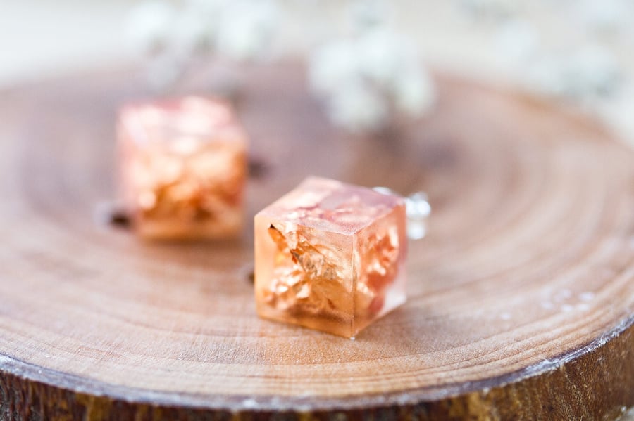 Geometric Earrings Copper Earrings Cube Studs B Folksy