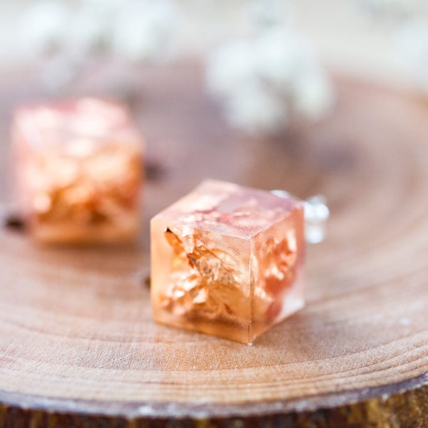 Geometric Earrings Copper Earrings Cube Studs Boho Earrings Boho Jewellery Gifts