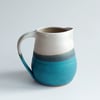 Beautiful handmade thrown stoneware pottery large jug sea blue green and cream