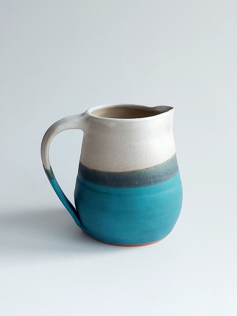 Handmade large jug pitcher in Tiree Sea glaze
