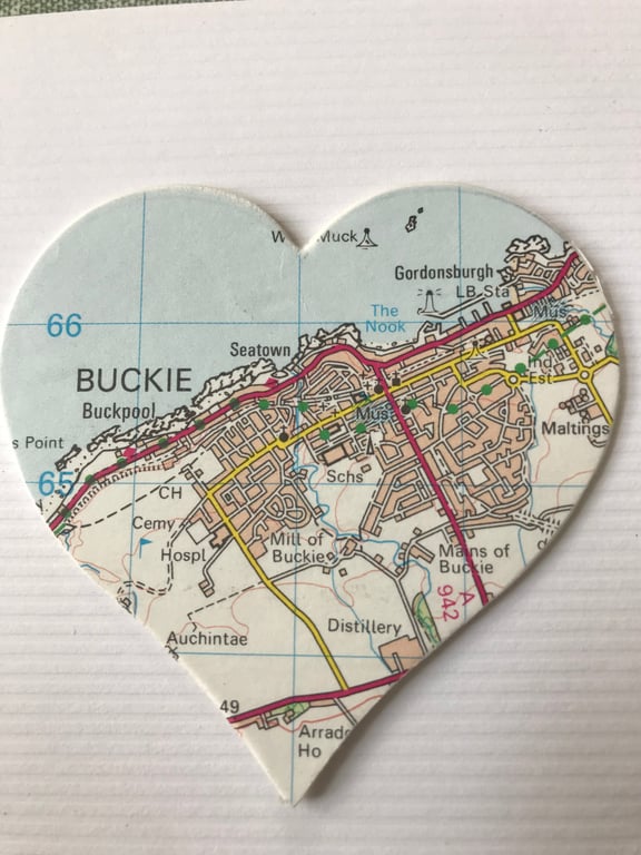 LOSSIEMOUTH Vintage map art. 4” white frame. Scottish places. 