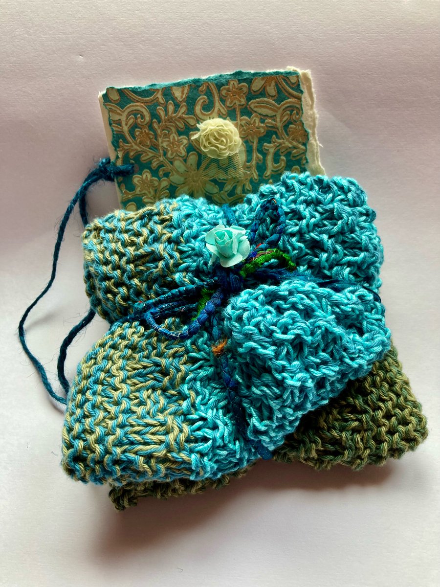 2 x  hand knitted eco friendly cotton dishcloths 