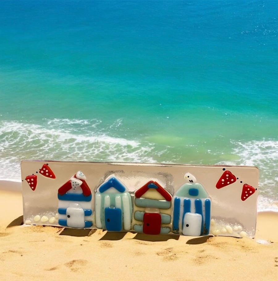 Fused glass beach huts tea-light shade 