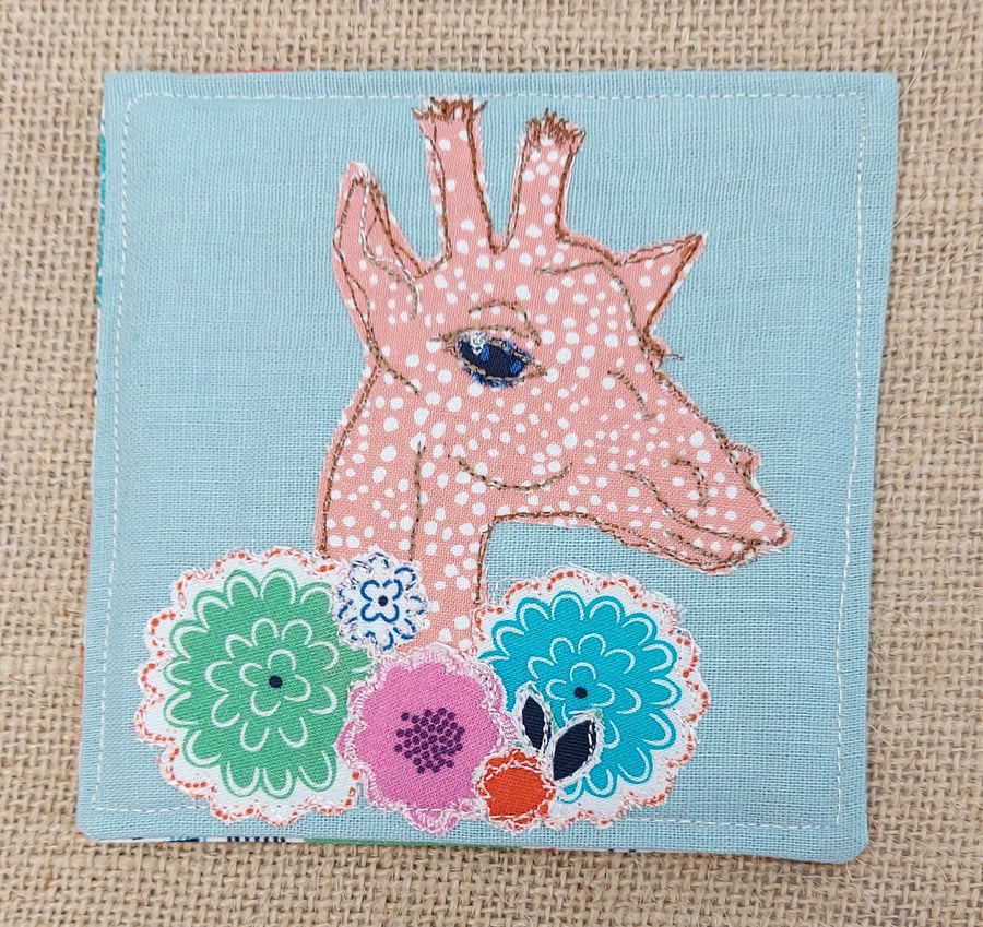 Fabric Coaster  -  Giraffe with flowers