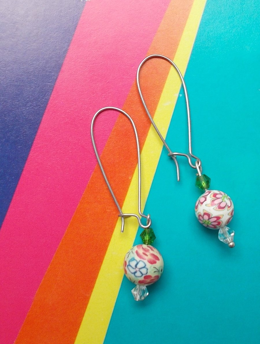 Hoop and Hook Earrings with Glass and Polymer Clay Beads
