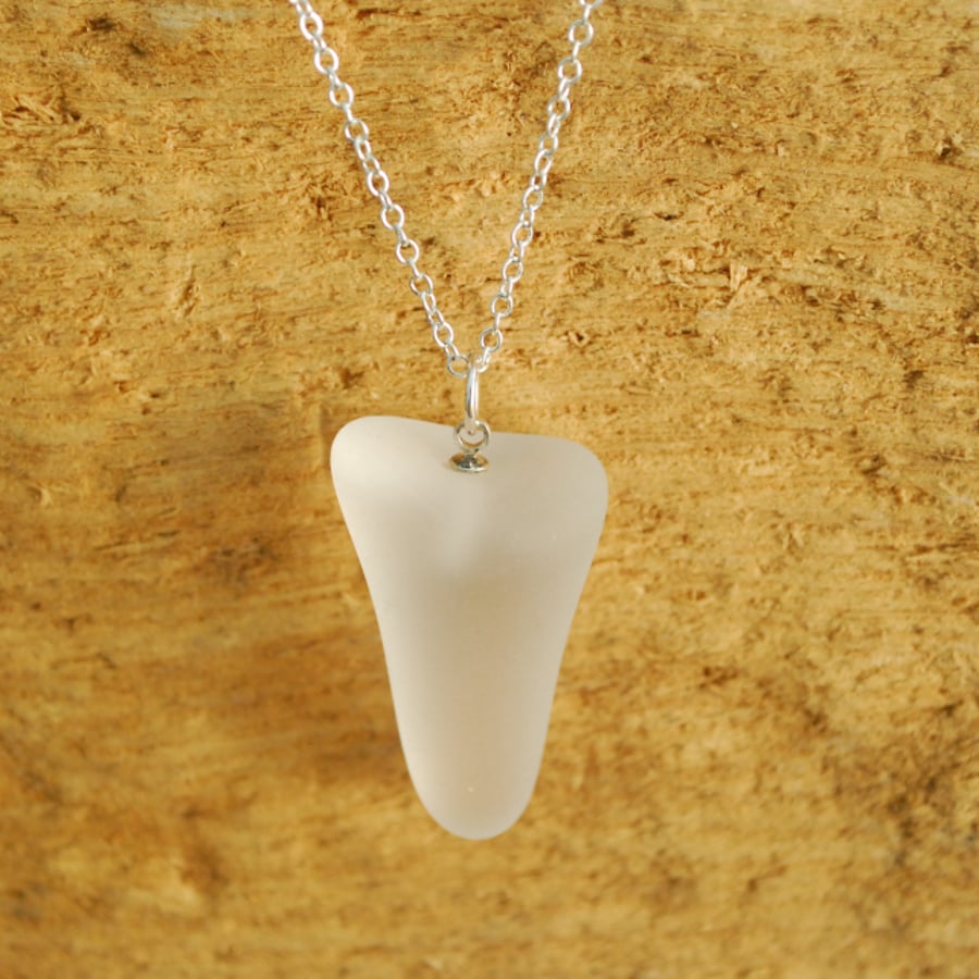 Beach glass pendant from wine glass stem 