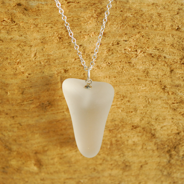 Beach glass pendant from wine glass stem 