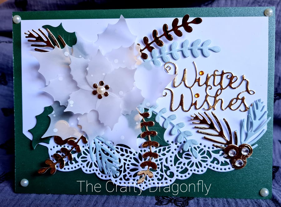 White Poinsettia Christmas Card 