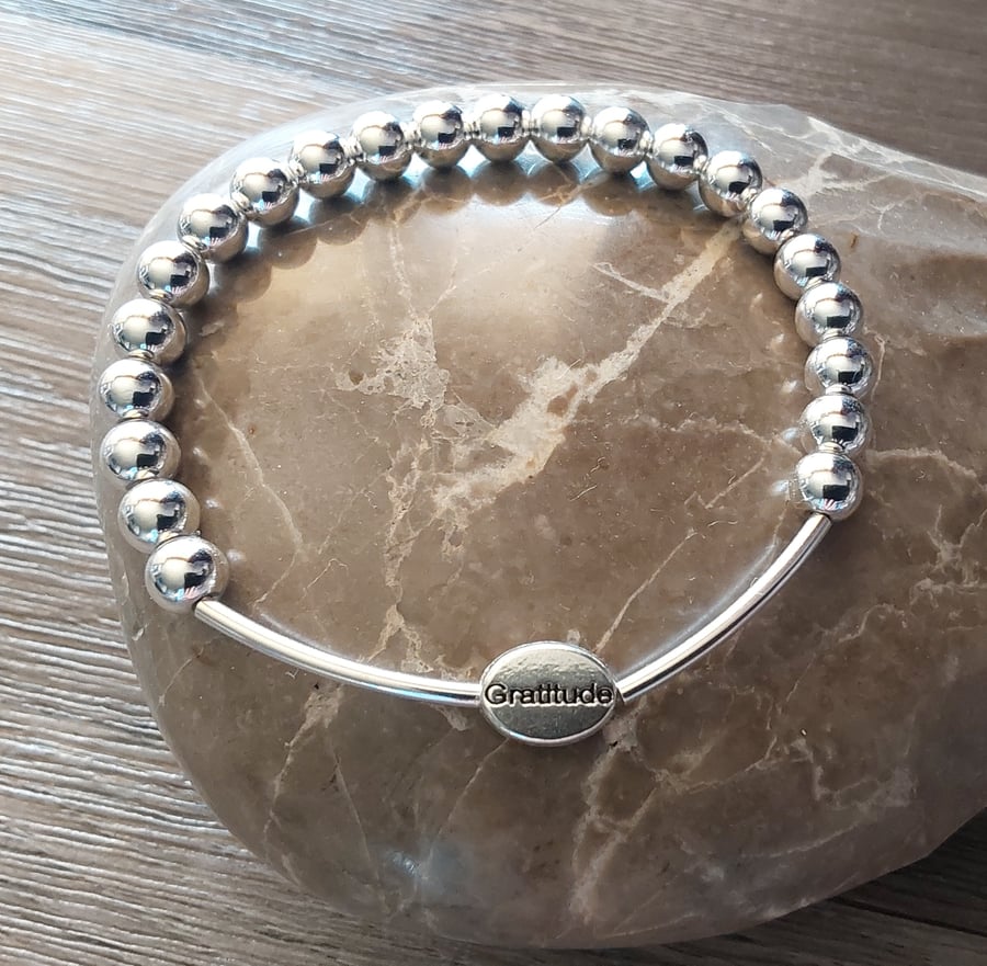 Silver Metal Beaded Stretch Bracelet 8 mm High Shine Metal Beads 