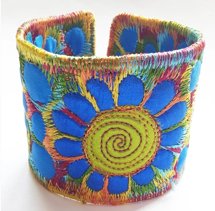 Cuff - Fabric Bracelet with Free Machine Embroidery