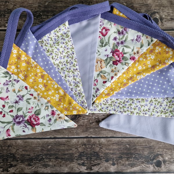 Vintage Style Lilac & Yellow Floral Double Sided Handmade Fabric Bunting