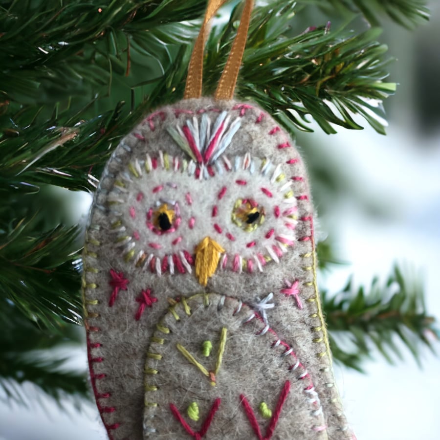 Hanging Decoration Hand Embroidered Felt Owl