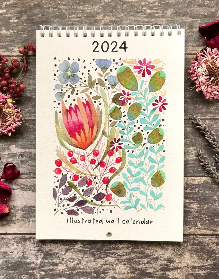 Handmade 2024 Floral Art CalendarBirthday Calendar,Calendar,Illustrated calendar