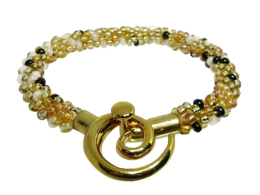 Golden Honey Yellow Mix Woven Kumihimo Seed Bead Fashion Bracelet 