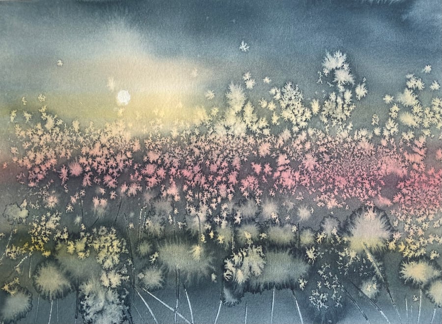 Original abstract floral watercolour painting 12”x9” 