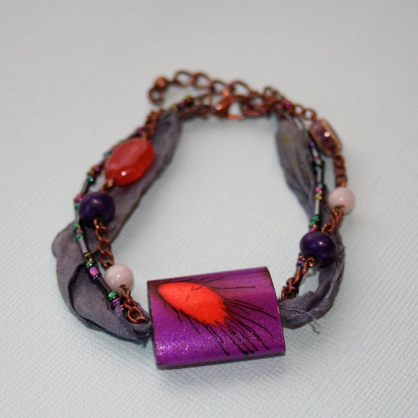 Boho multistrand ribbon and bead bracelet