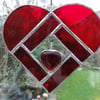Stained Glass Heart Heart Suncatcher - Red