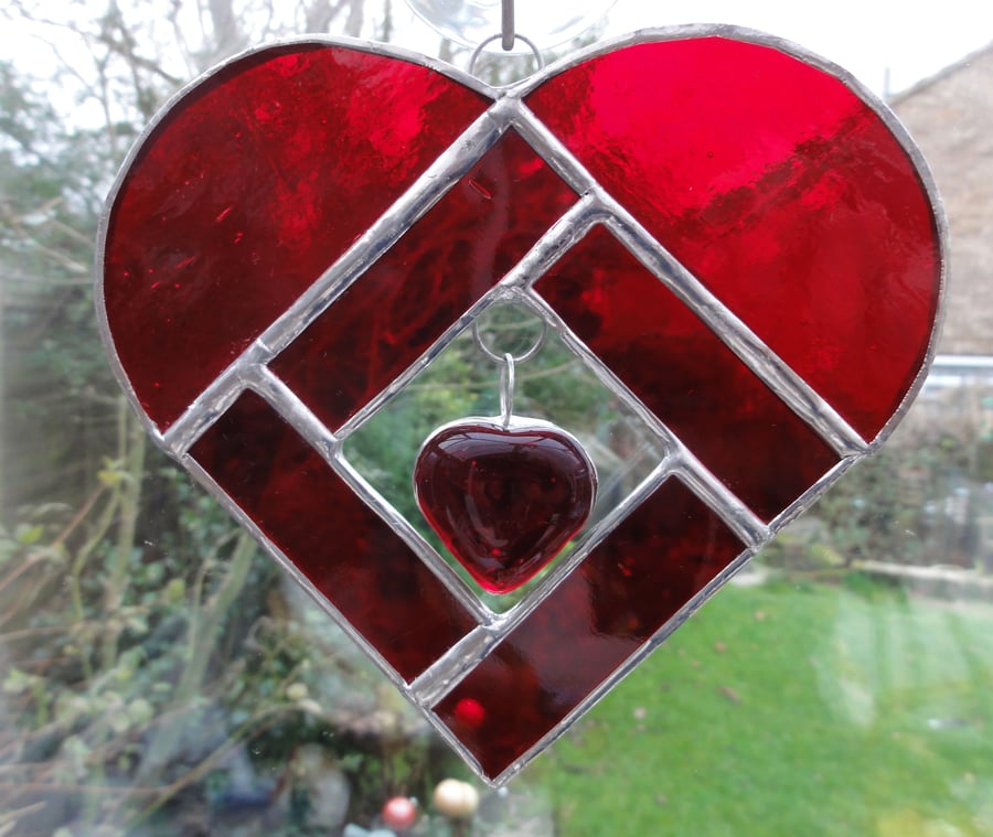 Stained Glass Heart Heart Suncatcher - Red