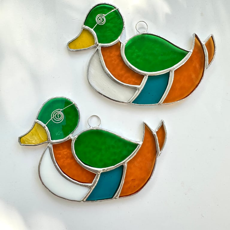 Stained Glass Mallard Duck Suncatcher - Handmade Hanging Window Decoration