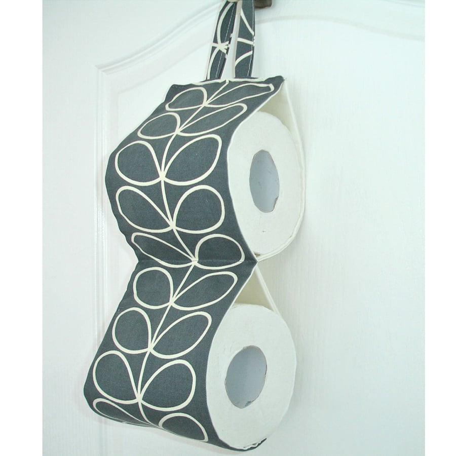 Toilet Roll Holder 2 Loo Roll Hanging Two Rolls Paper Storage Grey Stem Leaf
