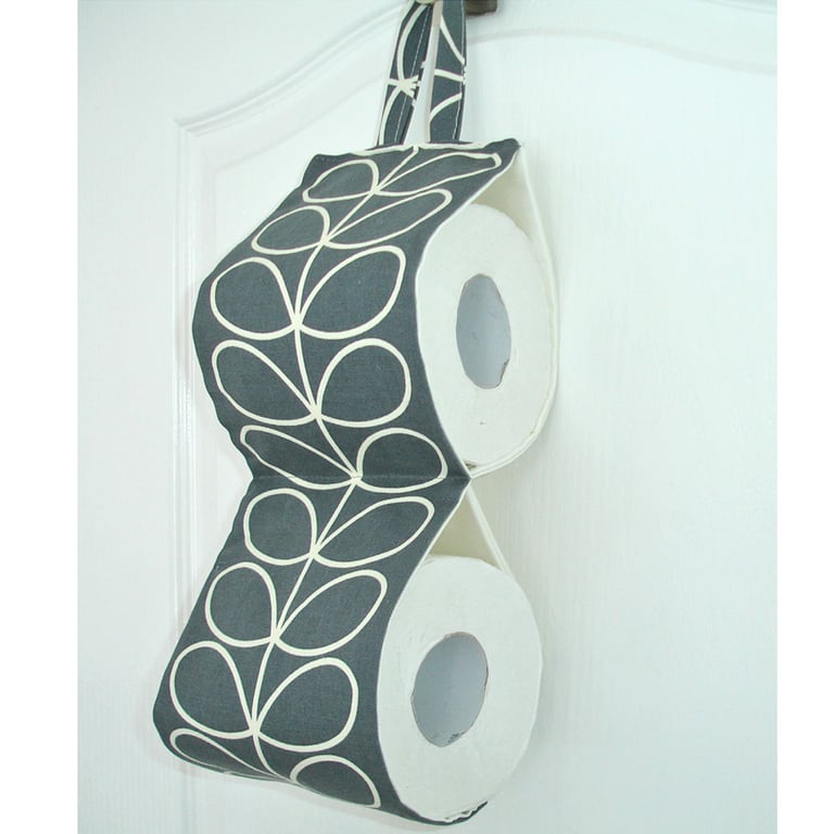 Toilet Roll Holder 2 Loo Roll Hanging Two Rolls Paper Storage Grey Stem Leaf