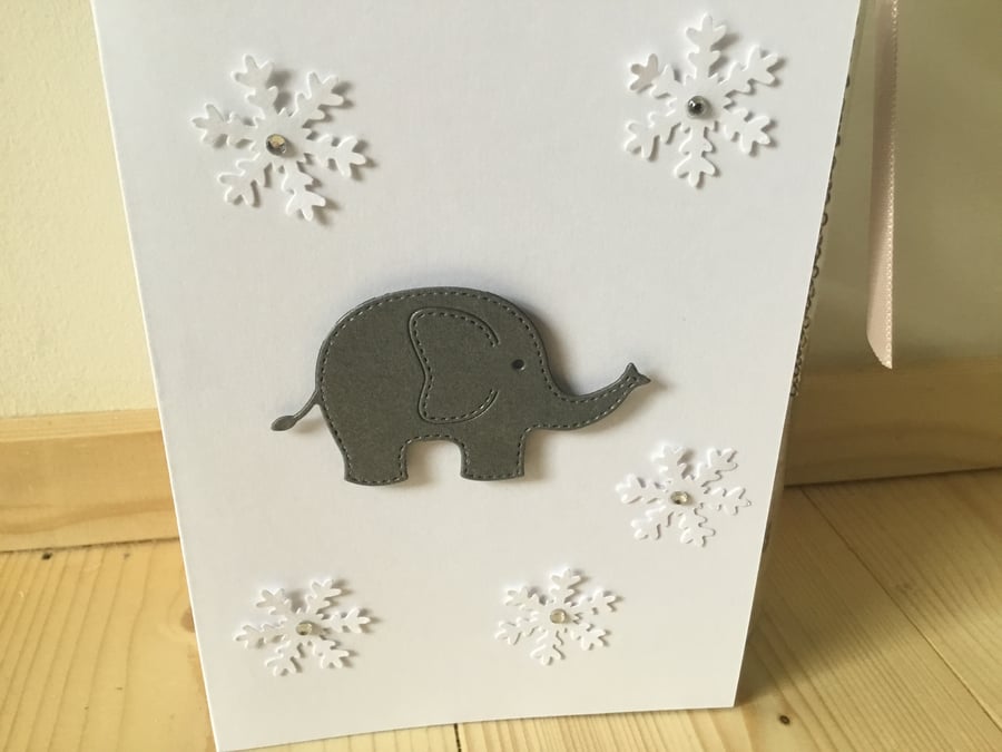 Cute elephant and snowflake card. CC315