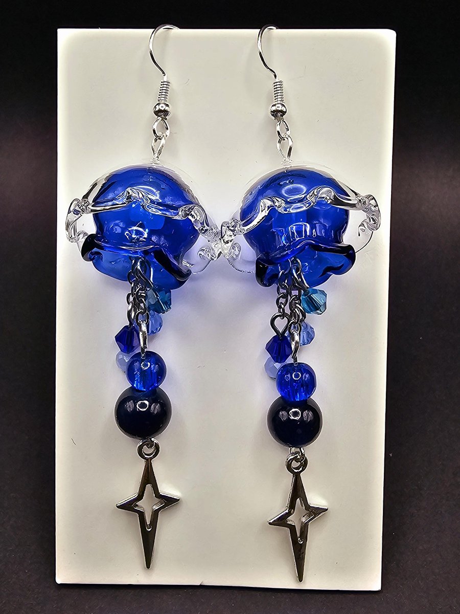 Blue jellyfish earrings, handmade cute dangle drop earrings, glass jellyfish