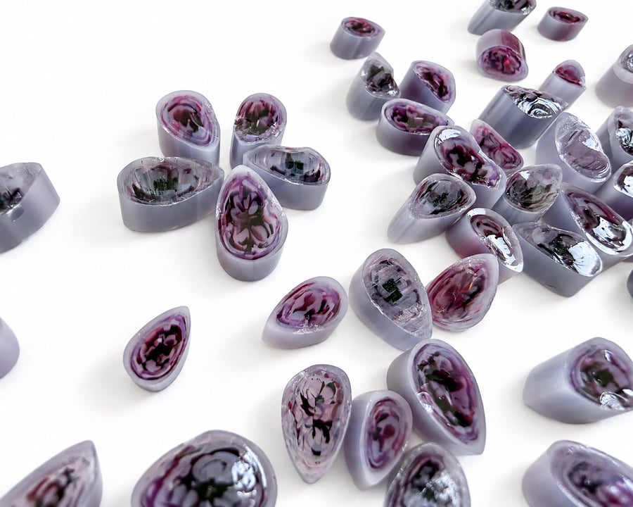 50g purple streaky petal murrini made with Bullseye 90coe glass