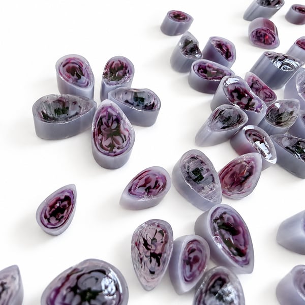 50g purple streaky petal murrini made with Bullseye 90coe glass