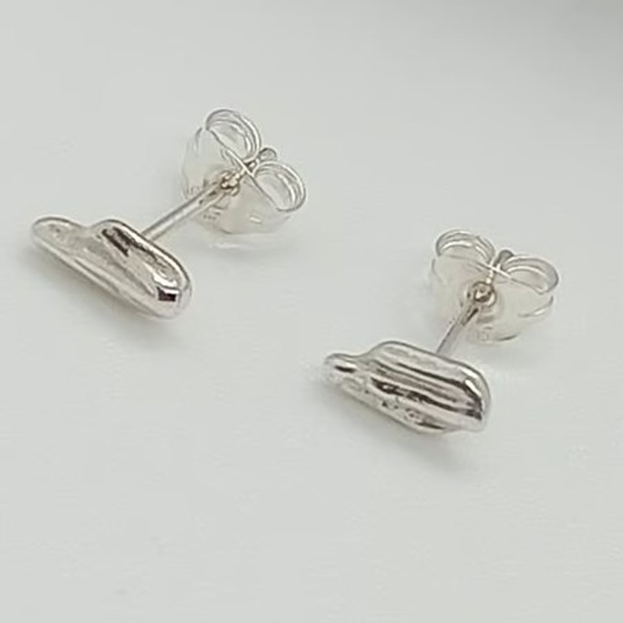 Silver cast stud earrings organic design one of a kind gift for her post ready