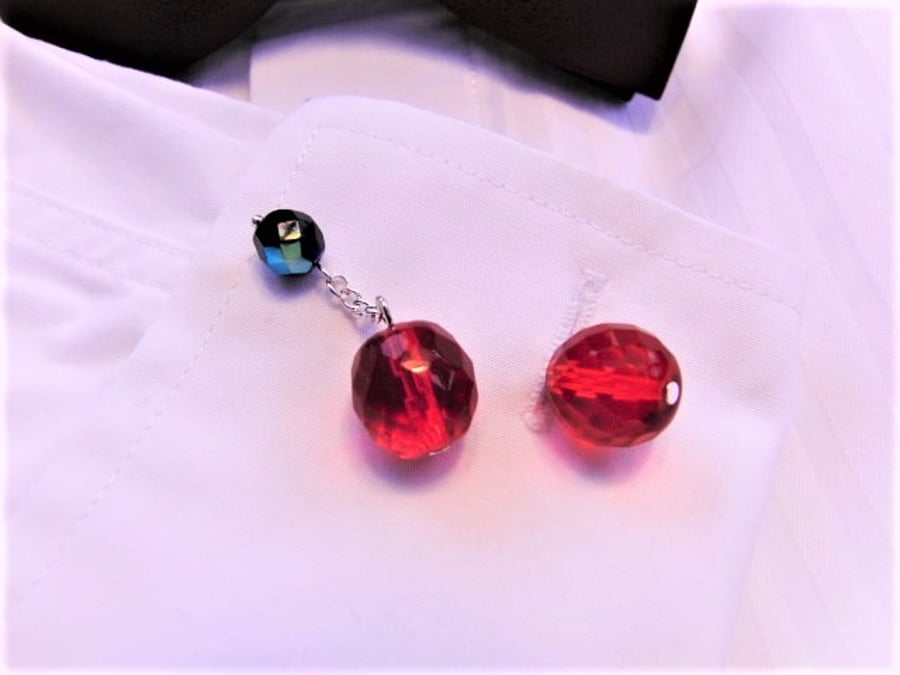 Men's Red Crystal Beaded Cufflinks, Mens Jewellery, Men's Cufflinks