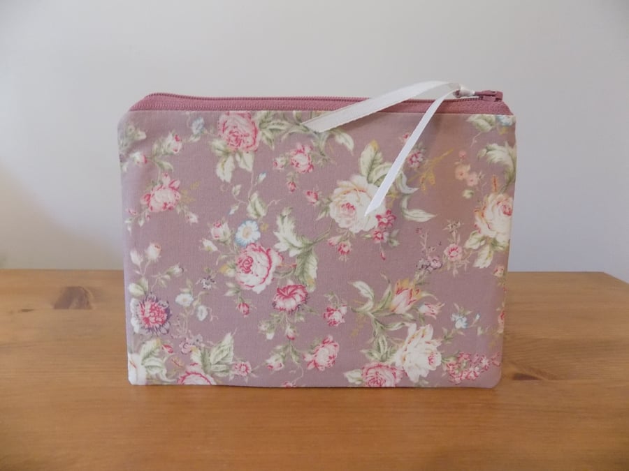 'Vintage Rose' Fabric Storage Pouch, Small Floral Make Up Bag, Cosmetics Case
