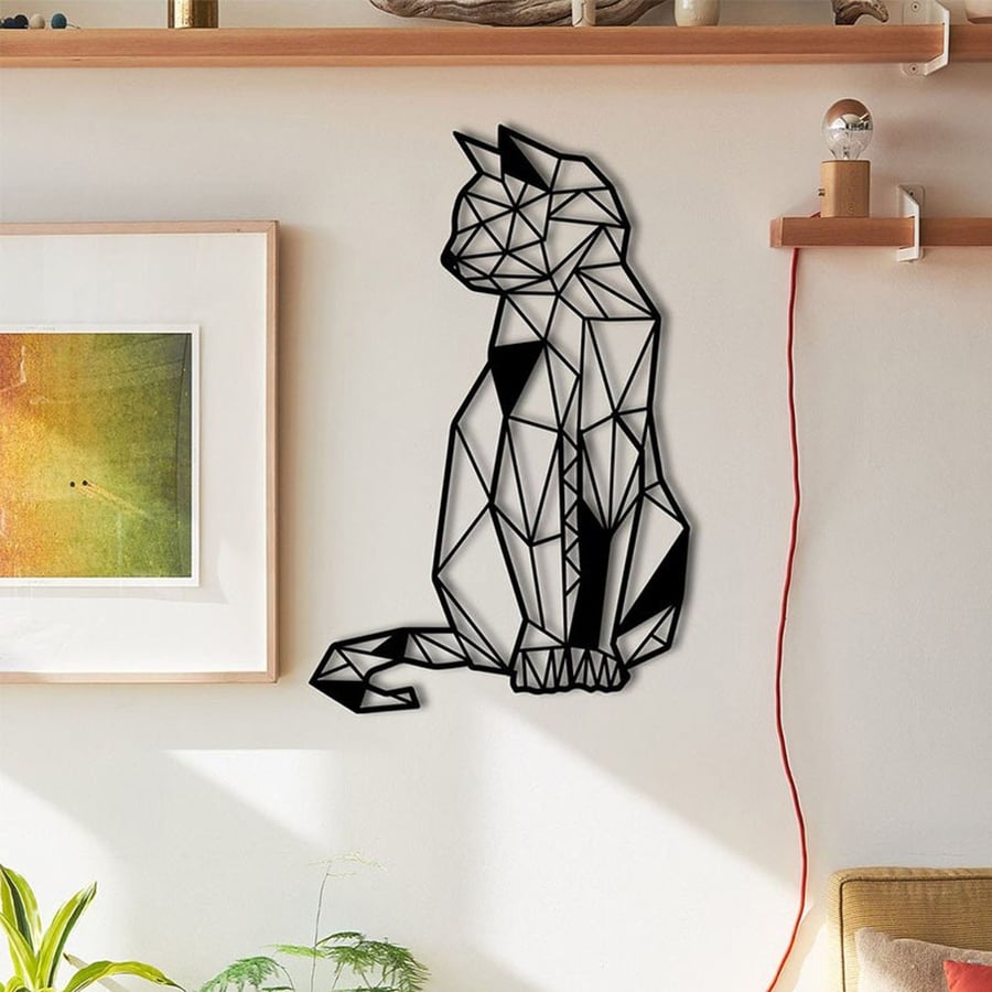 Metal wall art, wall decor Geometric Cat, room decor aesthetic minimalist,  decor