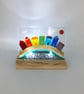 Fused Glass Rainbow Seaside Town set in Handcrafted Oak - Image 4