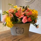 Springtime Garden Charm Floral Arrangement in Vintage tin 