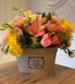 Springtime Garden Charm Floral Arrangement in Vintage tin 