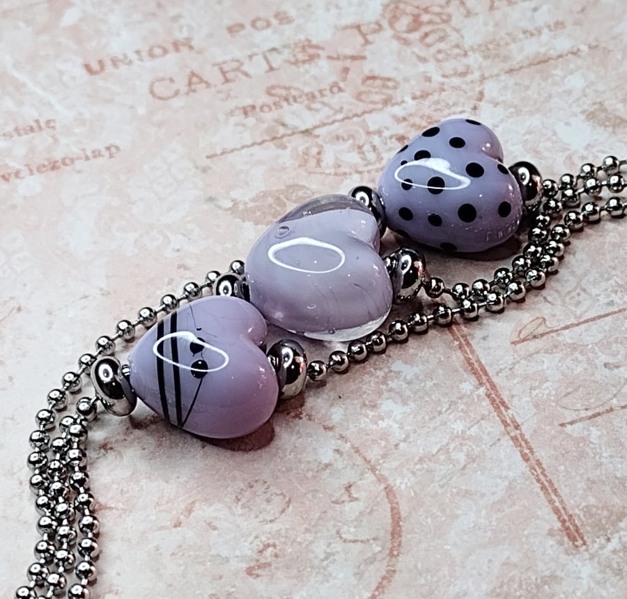 Lavender purple heart glass bead bracelets