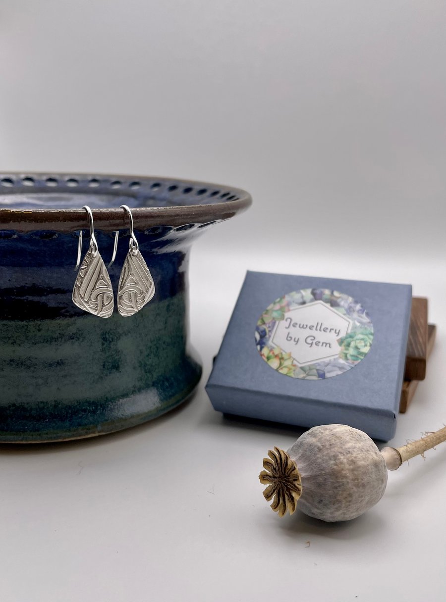 Art nouveau fine silver drop earrings