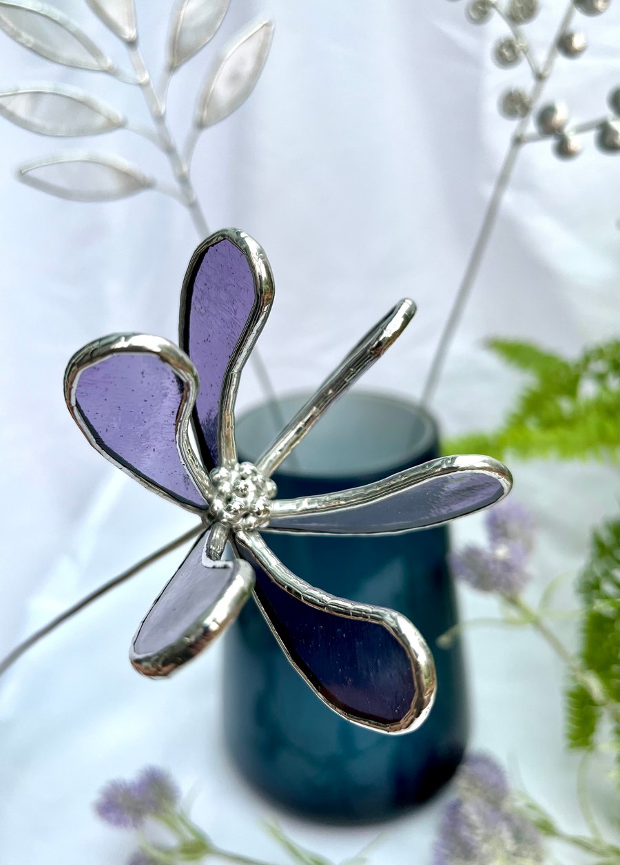 Stained Glass Flower - Handmade 3D Honeysuckle - Silver Finish