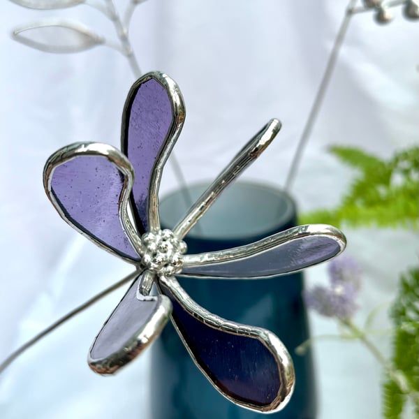 Stained Glass Flower - Handmade 3D Honeysuckle - Silver Finish
