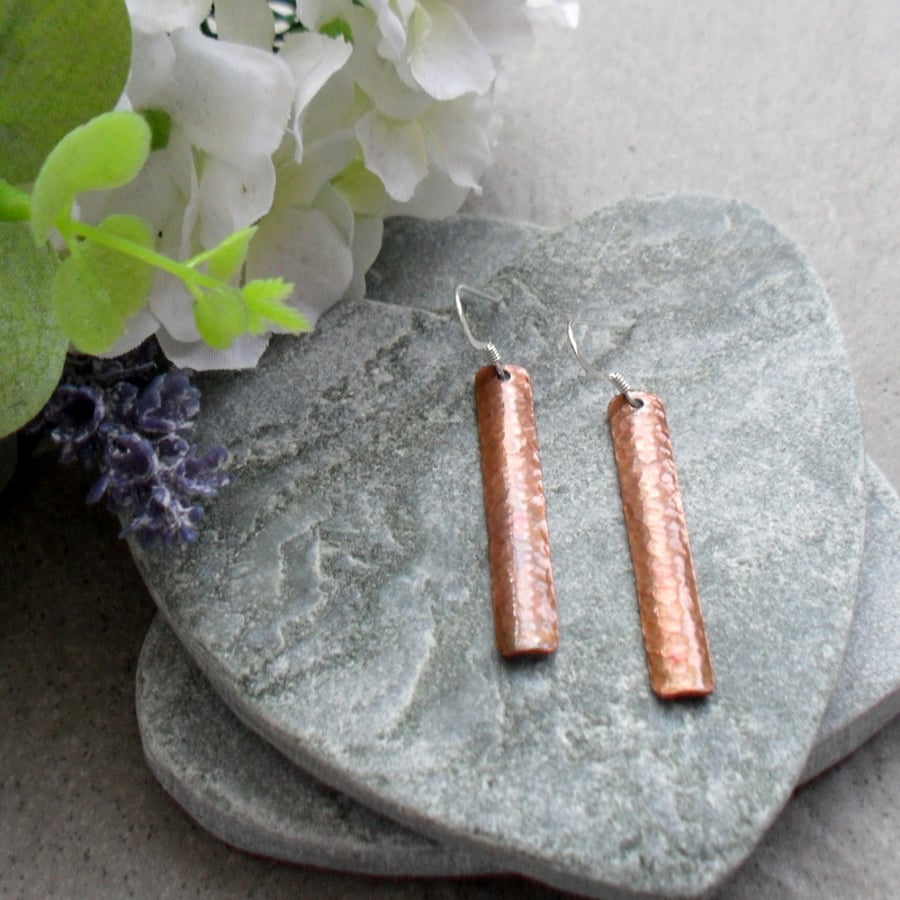Oxidised Copper  Drop Dangle Earrings With Sterling Silver Ear Wires