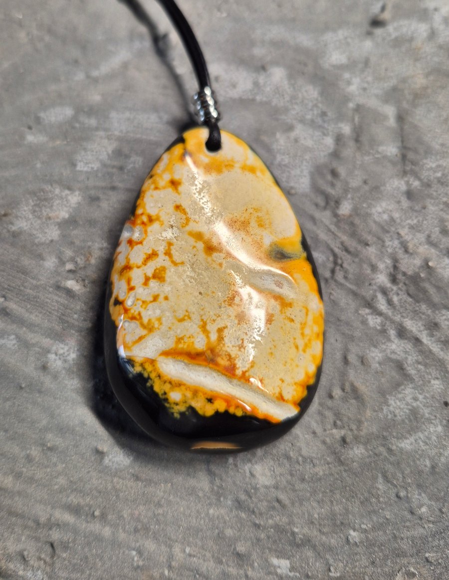 Yellow and Black Fire Agate Teardrop Pendant