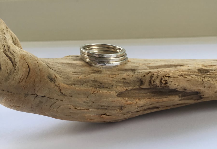 Skinny stacking ring recycled silver with satin finish