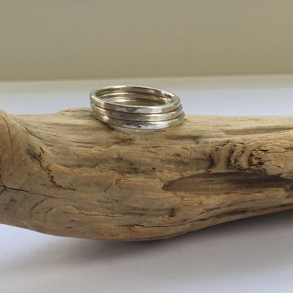 Skinny stacking ring recycled silver with satin finish